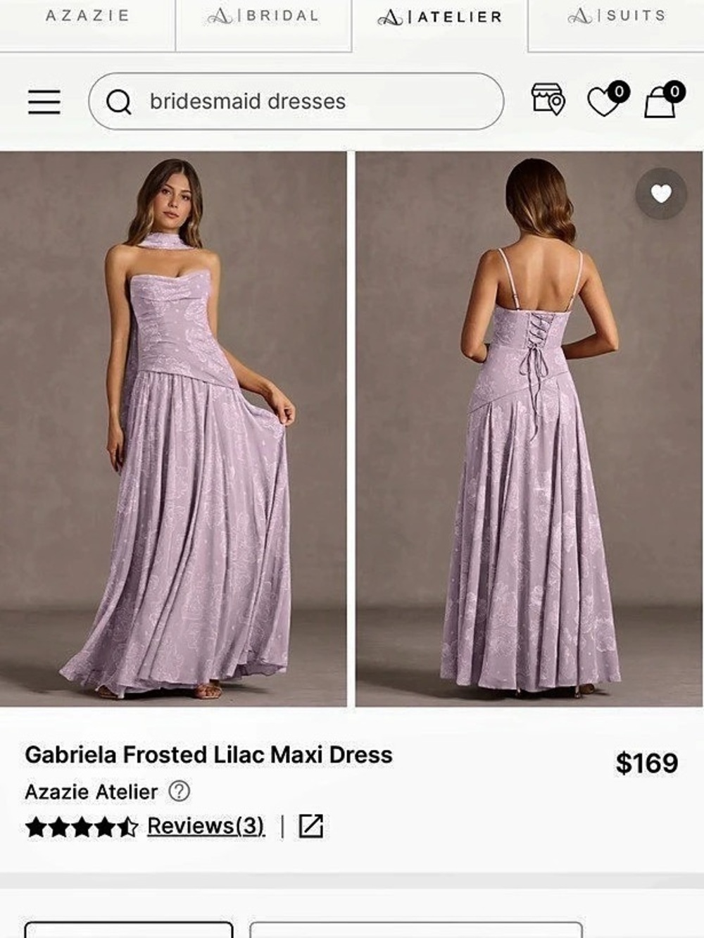 Azazie Gabriela Frosted Lilac Maxi Dress